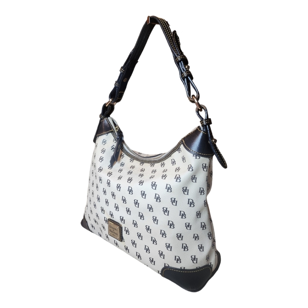 Dooney &  Bourke Signature Monogram Erica Shoulder Hobo Bag Black & White - Picture 3 of 16